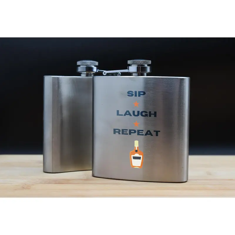 Stainless Steel Hip Flask with Full Colour - Sip, Laugh, Repeat Design - Perfect Christmas or Birthday Present for Fathers, Dad, and Grandad 2