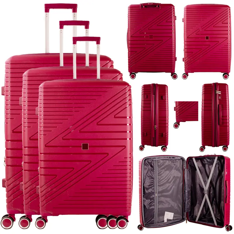Wow Travel Set of 3 Hard Case Luggage Trolley Suitcase with 4 Spinner Wheels Patterned Durable 2