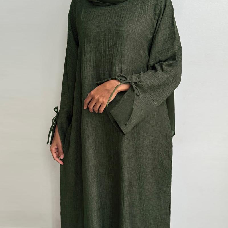 Product Introduction of Loose Closed Abaya Dress for Women, Pullover Muslim Dress, Slit Cuffs, Casual Hijabi Outwear, Dubai Islamic Clothing, Ramadan 10
