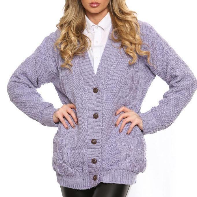 Women's Ladies Chunky Cable Knit Button Cardigan Long Sleeves Grandad Plus Sizes Knitwear Winter Knitted Comfortable Womenswear Soft Baby Cotton Stretchy Tops Basic Longsleeves Sky Underwear sweater  season jacket cardigan  cropped stylish  outerwear 8