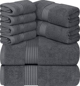 8 Pcs Towels Set 100% Egyptian Cotton - Quick Dry, Ultra Soft & Thick, Highly Absorbent, Luxury Bath Towel Set, Large Shower Sheets Including 2 large bath towels (140cm x 70 cm), 2 hand towels (100cm x 50cm), and 4 face towels (30cm x 30cmcm) Black