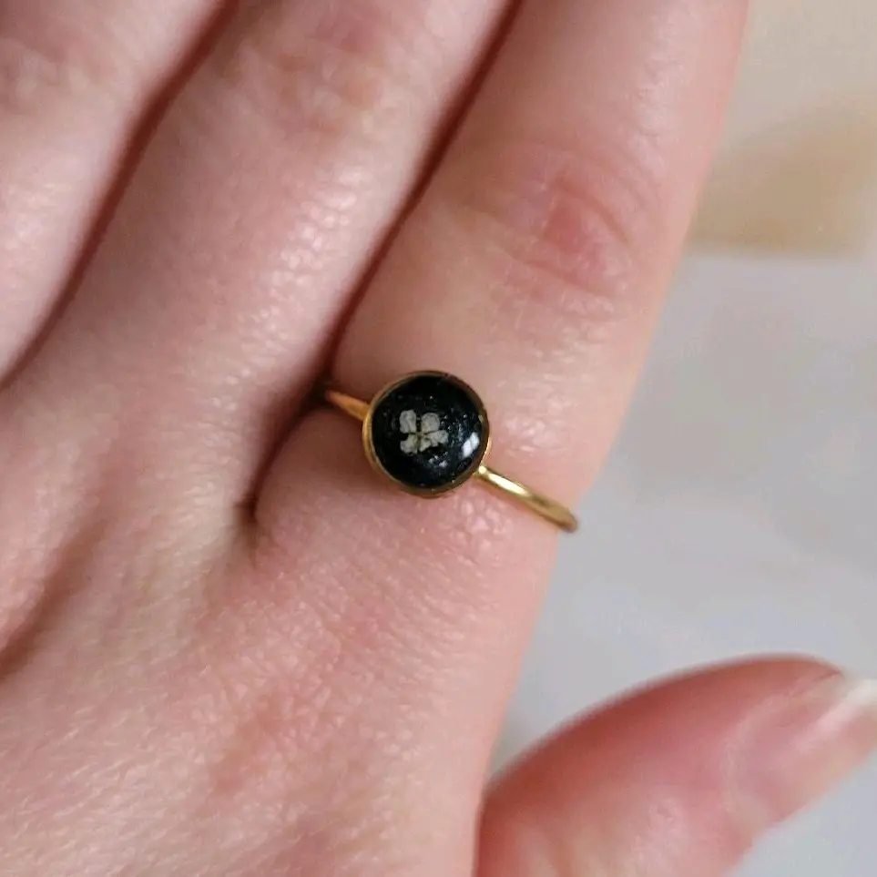Small adjustable, unique Pressed Flower Stainless Steel Ring for Women
