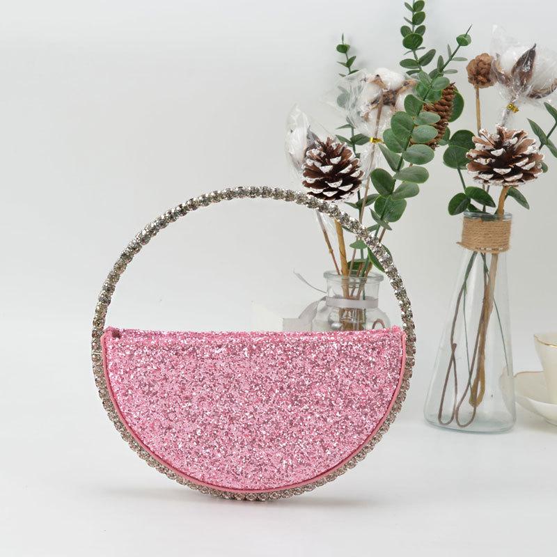 Product Introduction of New Arrival Trendy Women Chic Round Satin Crossbody Hand Bag with Round Bling Crystal Handle Evening Party Bag Purse 12