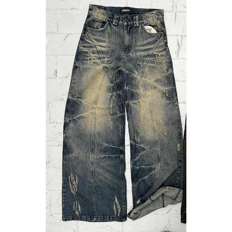 Y2k Jeans Retro Distressed High Waisted Baggy Jeans Punk Hip Hop Men Women Wide Leg Straight Denim Pants Slouchy Streetwear 8