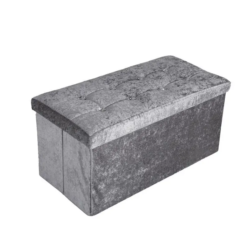 Crushed Velvet Diamante Ottoman Folding Storage Box Seat Foot Stool Bench 2 Size 3
