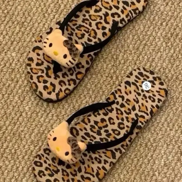 Hello Kitty kawaii cheetah leopard print cute aesthetic y2k flip flops sandals slides sliders for women 6