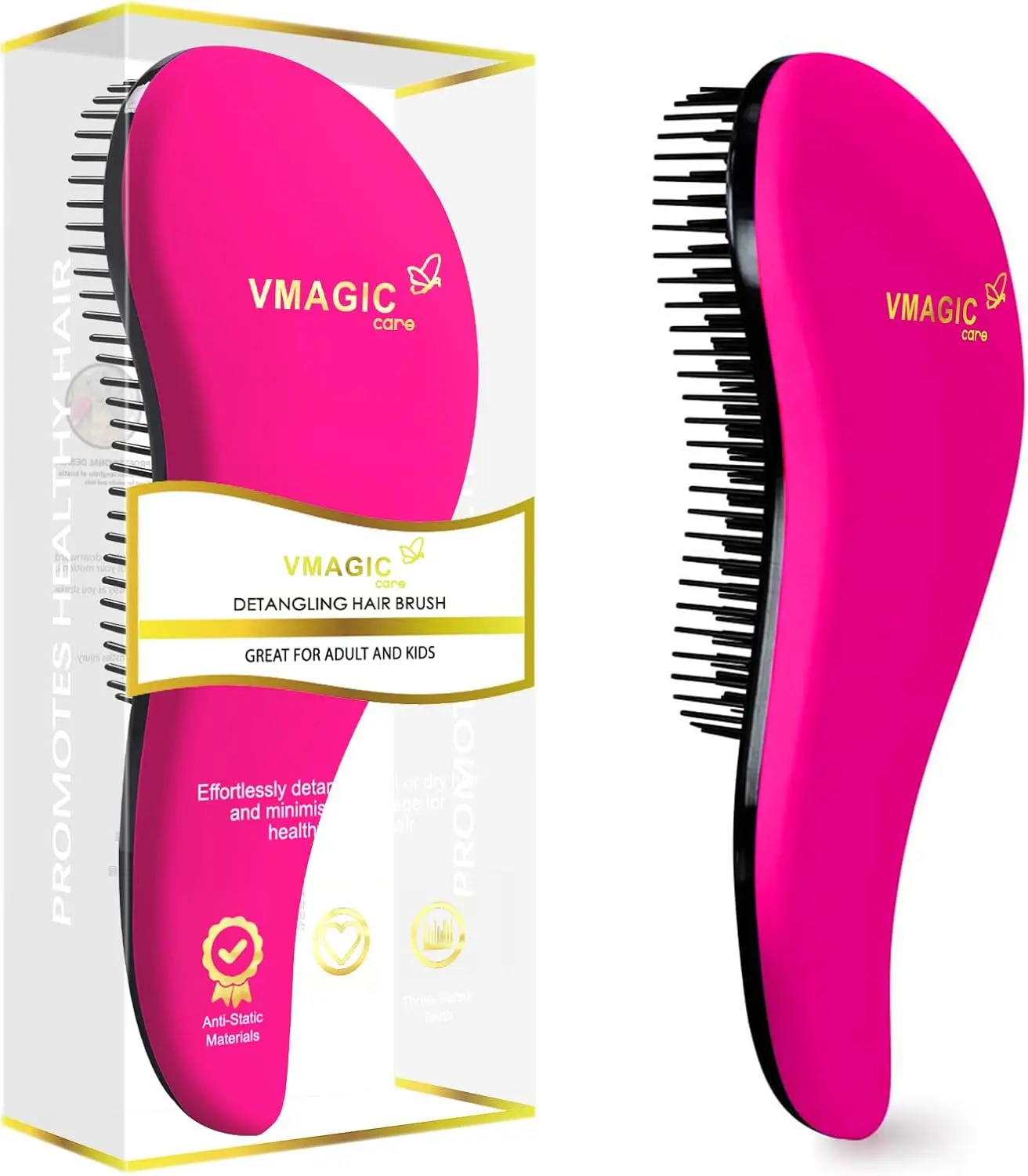 Detangling Brush - glide the Detangler Brush through Tangled hair - Best Brush/Comb for Women, Girls, Men & Boys - Use in Wet and Dry Hair (Rose Red) Haircare Color Heatless scalp