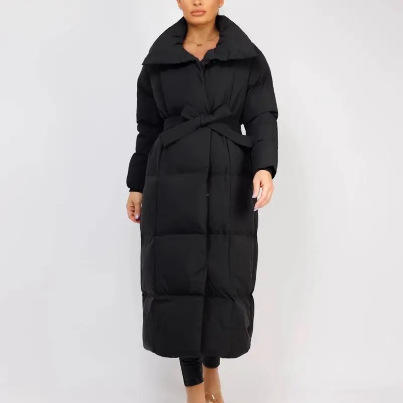 “Elevate your winter wardrobe with the Ayla Padded High Neck Belted Longline Coat! 2