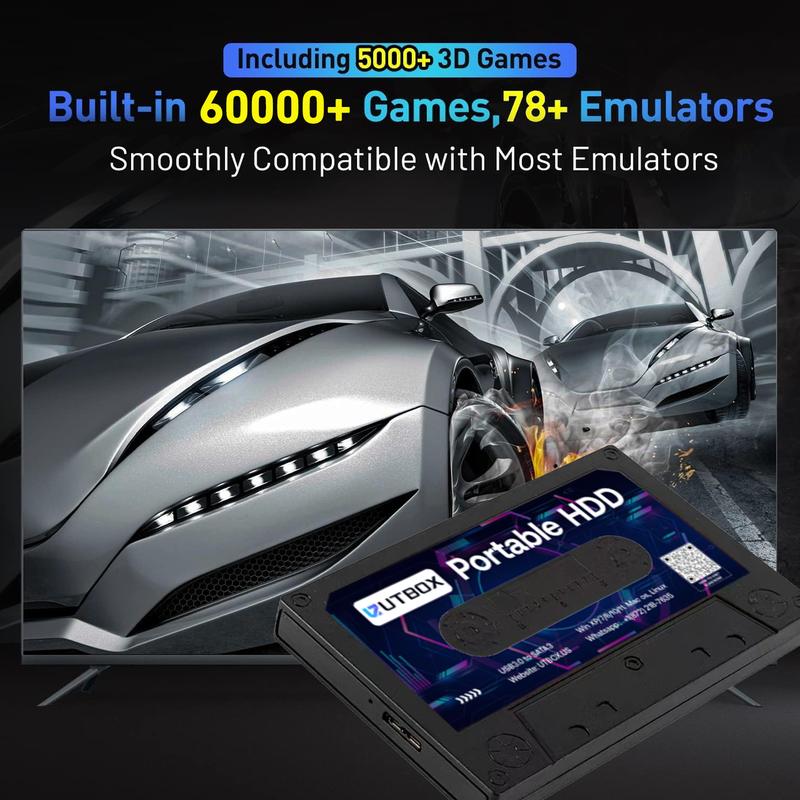 500G Portable External  Hard Drive Disk, Batocera 33 Game System, for Laptop/PC/Windows 3
