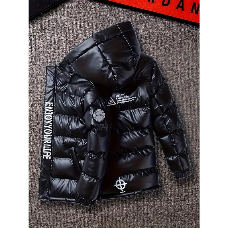 Boys' winter coat Medium and large children's down cotton padded warm cotton-padded jacket children's hooded padded jacket bright face wash in coat 3
