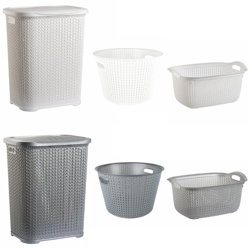 Plastic Laundry Basket Clothes Washing Bin Storage Knitted Hamper Organiser 1