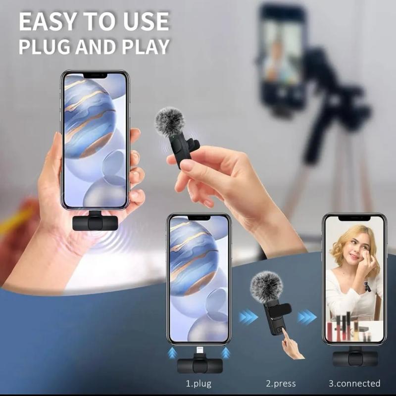 NEW Wireless Lavalier Microphone Audio Video Recording Mini Mic For iPhone and  Android Type C Laptop Live Gaming Mobile Phone Microphone Smartphone 2