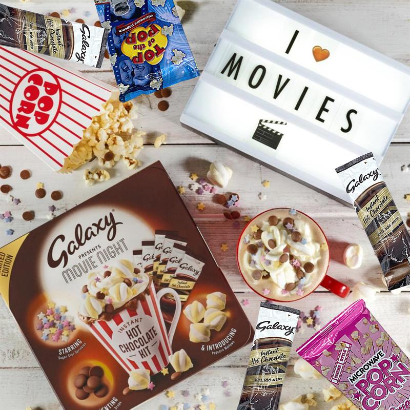 Movie Night Hamper - Galaxy Hot Chocolate Gift Set, Microwave Popcorn - Hot Chocolate Mix, Chocolate Drops, Marshmallows, Sprinkles - Birthday Hamper, Movie Night Box, Family Hamper, Snack Hamper 6