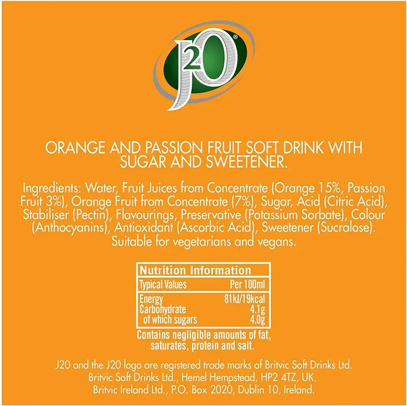 J2O Fruit Juice – Orange and Passion Fruit, 250ml Cans (Pack of 12) | Refreshing & Fruity Drink Beverage Tangy 4