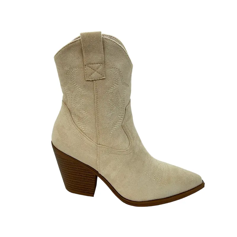 SAINT VINNA Women Faux Suede Zip Up  Embroidered Low Heel Mid Calf Cowboy Boots Girls Comfortable Footwear Classic Stylish 7