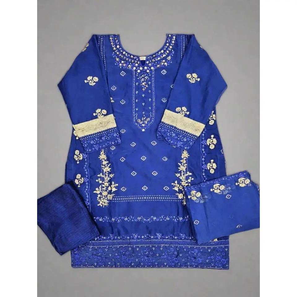 AG royal blue colour hand embellished shalwar kameez chiffon fabric in sizes (M to 8XL)-Womenswear traditional plus size fancy partywear comfort clothing Eid Festive