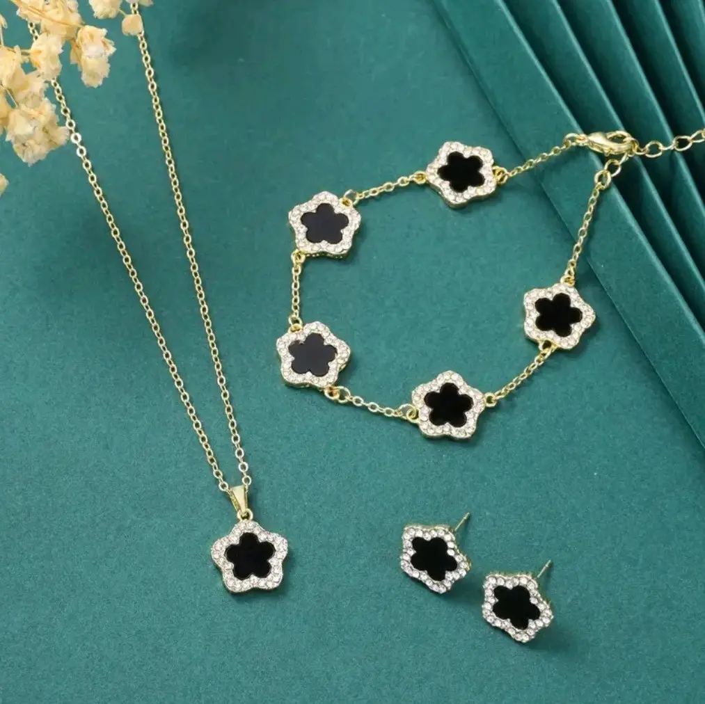 4pcs Flower jewellery Set/Ear Stud+Necklace +Bracelet