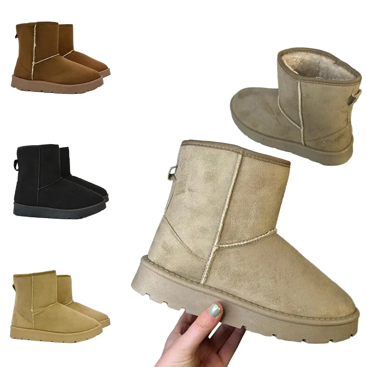 Junie Ankle Boots Faux Suede Winter Comfy Pull On Faux Fur Booties (SIZE UP) Girl Women