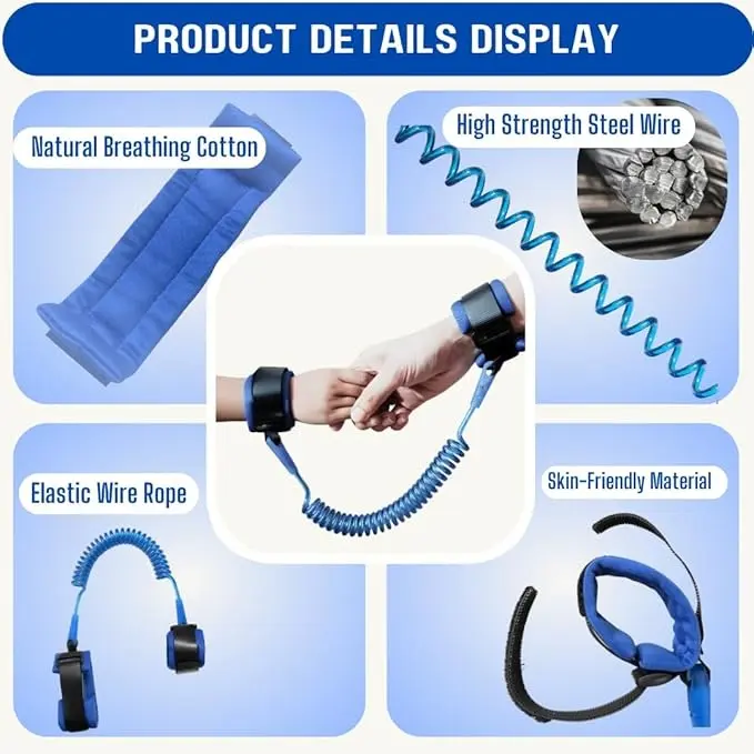 Anti Lost Wrist Link Belt for Toddlers Safety Leash Boys & Girls – Soft Comfortable Breathable Wrist Reins 1.5m for Travel & Walk –Wrist Reins for Toddlers, 360 Degree Rotating 4