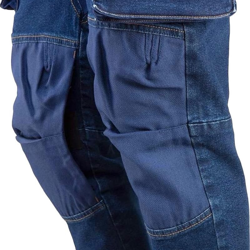 Mens Slim Fit Stretch Heavy Duty Work Jeans With Knee Pad Pockets Denim Multi Pockets Combat Cargo Trousers 5