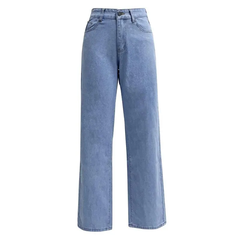 Women Jeans Straight Pants Denim Washing High Waist Loose Fit Pockets Basics Ankle Length Pants Solid Color Slight Strech 7