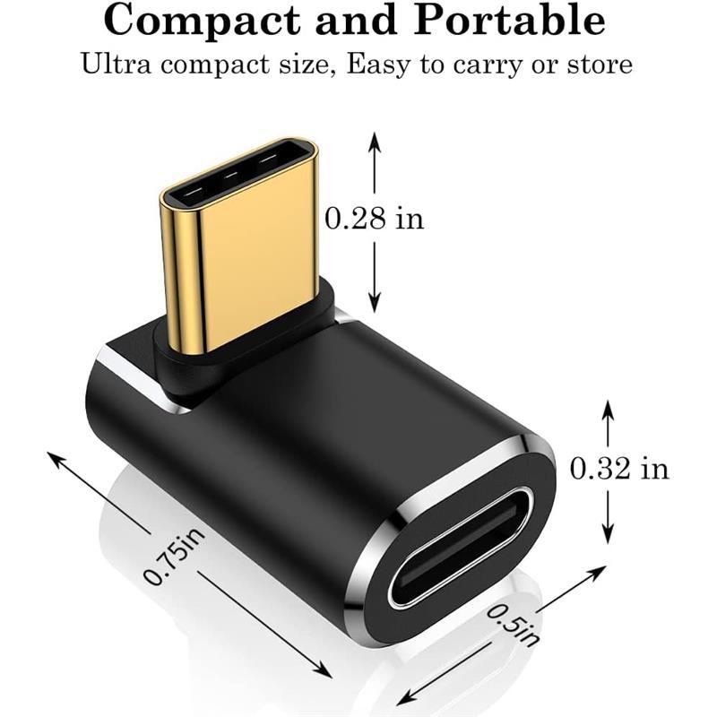 USB C 90 Degree Adapter (Two Styles), USB Type C Right Angle Extender Connector for Steam Deck, Meta Quest, MacBook, Smart Tablet & Phone and More - Black  Alloy Cable Charging Port Shell Device Durable 7