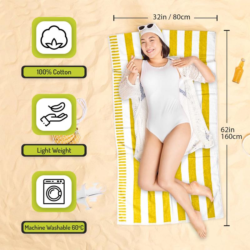Weave Essentials 2 Pc Cabana Large Bath Sheet Towels Beach Towels - 80x160cm, 100% Combed Cotton, Luxury Beach Towels for Adults, Lightweight & High Absorbent, Suitable as Bath Sheet & Shower Towel Multicolor 3