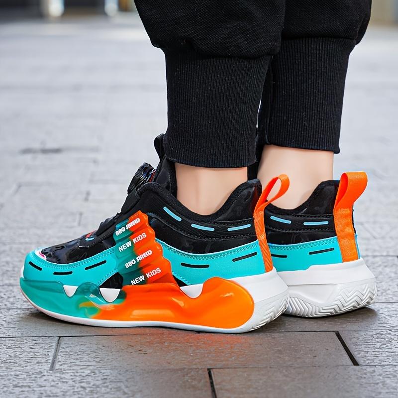 Youngsters' Vibrant Athletic Sneakers - Breathable & Non-Slip, Mid-Top with Hook-and-loop Fastener Strap, Colorful Cloud Pattern & Letter Design, Durable EVA Sole, Perfect for All Seasons, Girls Shoes 6
