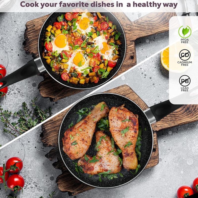 Daifort Nonstick Frying Pan 20cm- Breakfast24cm-26cm-28cm-30cm-32cmLayer Non-Stick Coated Granite Fry Pan with Induction Bottom/Scratch Resistant/Suitable for Induction, Electric and Gas Hobs/- Black Cookware 5