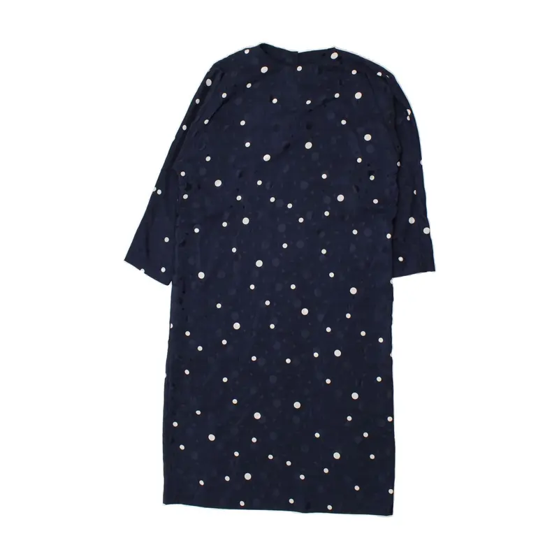 Pre-Owned VINTAGE Womens 3/4 Sleeve Shift Dress UK 16 Large Navy Blue Polka Dot 0