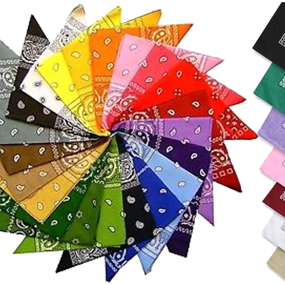 Pack of 12 x Adults/Childrens Unisex Cotton Bandanas, Headcover, Necktie, Babushka in assorted colors