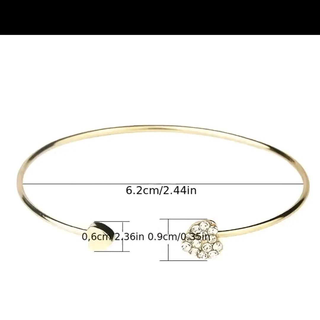 Double Peach Heart Bracelet with Rhinestones - Gold