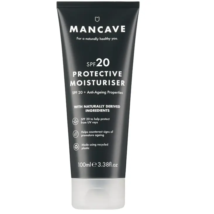 ManCave SPF 20 Moisturiser, Anti-Aging, Counteracts Signs of Aging, SPF Face Moisturise, Vitamin E, Caffeine, Natural Formulation, Recycled Plastics, Cruelty-Free, Powerful SPF 20 Protection