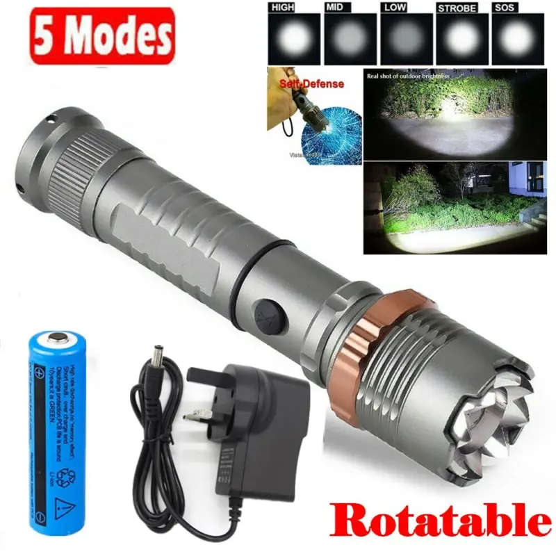 5 modes flashlight battery reportable 1200000LM tactical LED flashlight rechargable camping 100000  lumen  flashlight ceiling  light 2