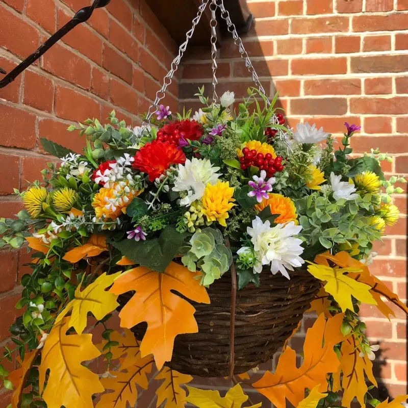 Artificial faux flower hanging basket garden patio handmade uv sprayed home decor 2