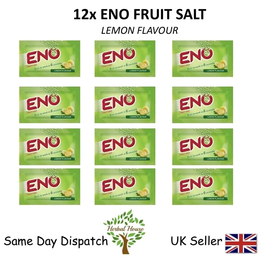 12 ENO FRUIT SALT SACHETS FAST REFRESHING RELIEF LEMON FLAVOUR