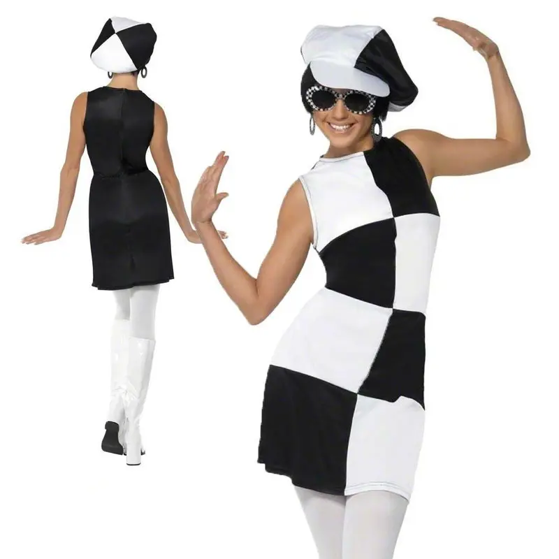 Swinging 60s 70s Hippy Party Girl Costume Ladies Womens Fancy Dress New 0