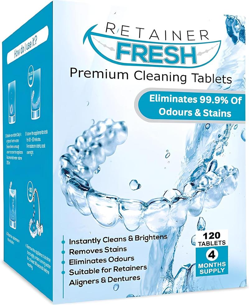 Product Introduction of 120 Tablets Oral Cleaning Set - Retainer Fresh, Brite, and Stain-Free - Retainer Cleaner, Mouth Guard, Dentures, Aligners 0