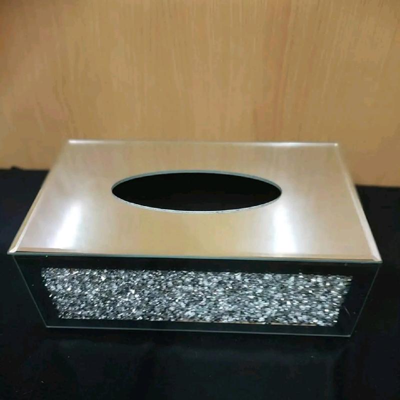 New Silver Crushed Crystal Diamond Tissue Box, Diamante Bling, Living Room UK 6