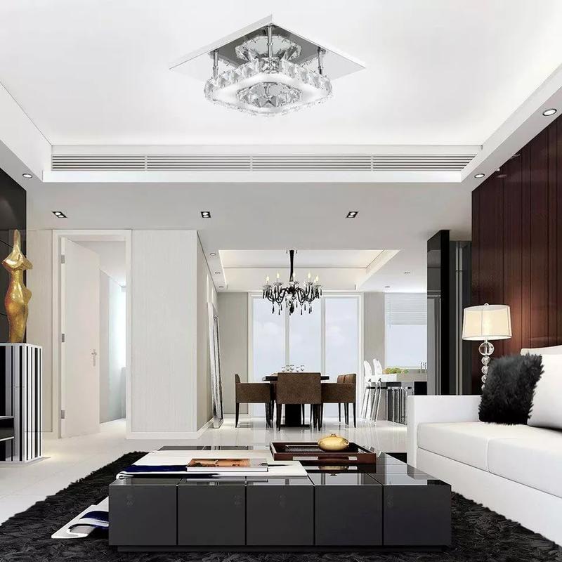 Crysta Ceiling LED Ceiling Lights Crystal Flush 21cm 12W 6000K Cold White Square Stainless Steel Mini Ceiling Lamp Crystal Chandelier Pendant Lighting Fixture for Bedroom, Kitchen, Living Room and Hallway crystal  light 2