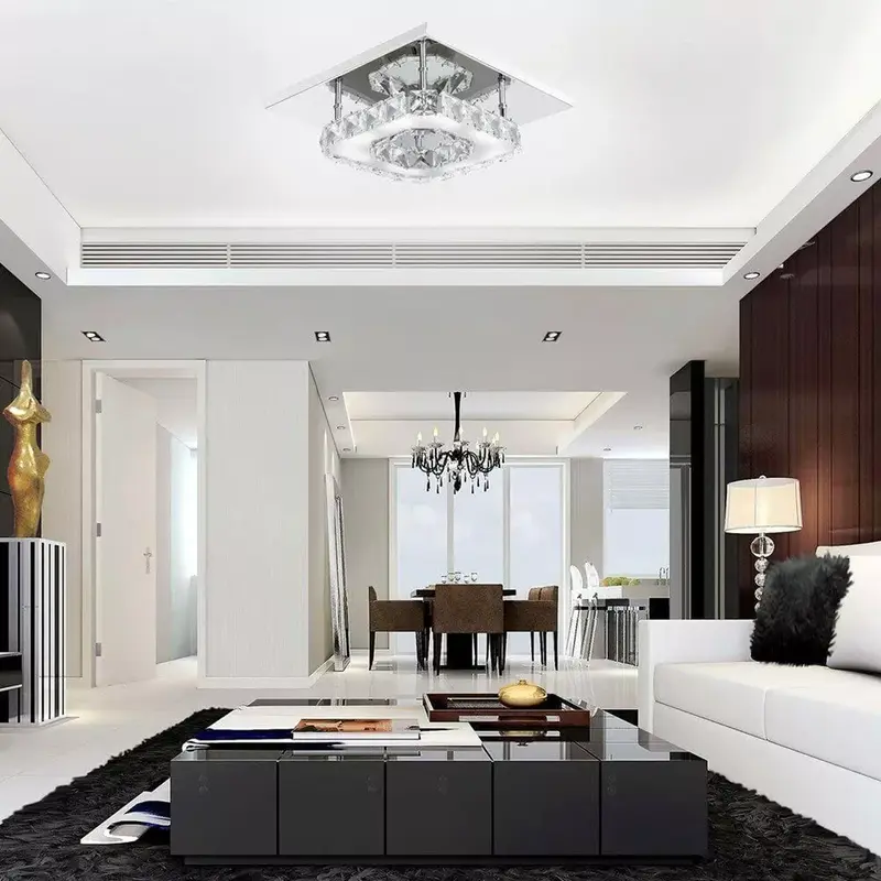 Crysta Ceiling LED Ceiling Lights Crystal Flush 21cm 12W 6000K Cold White Square Stainless Steel Mini Ceiling Lamp Crystal Chandelier Pendant Lighting Fixture for Bedroom, Kitchen, Living Room and Hallway crystal  light 2