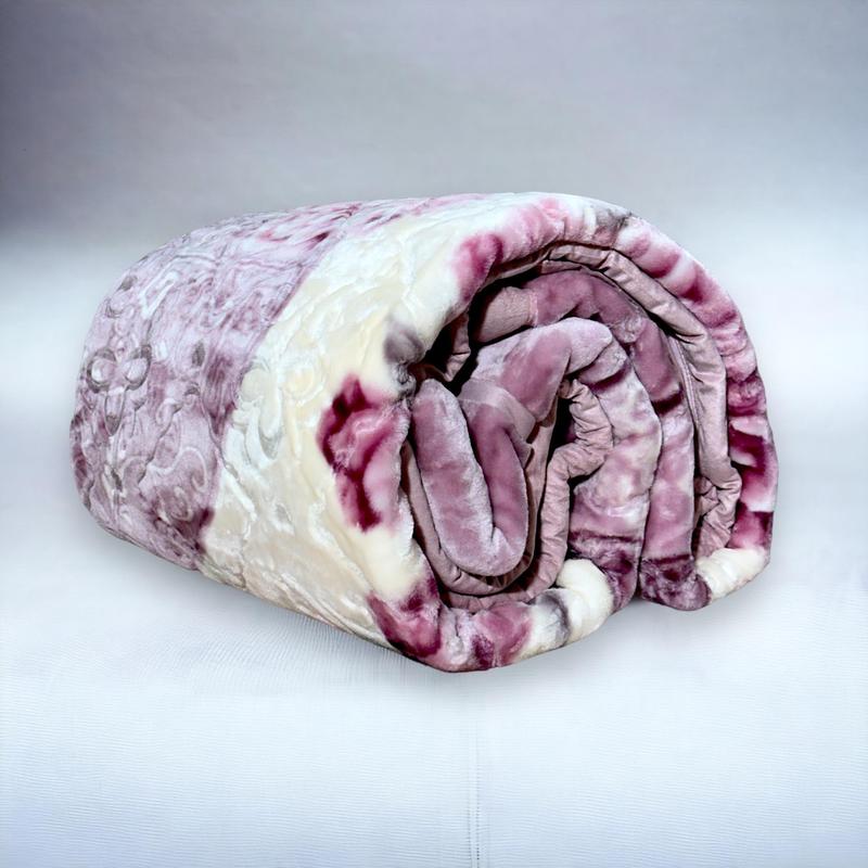 Fabcot Blanket, Floral Embossed Cloudy Mink Super Soft Blanket,King Size, Reversible FabCot Bed Blanket, 200 * 240cm, 4kg (Light Purple) 0
