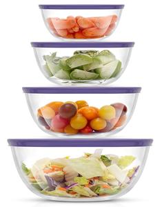 LEOM Glass Mixing Bowls with Lids for Kitchen Baking, Prepping, Serving, Cooking, Salad, Tableware 2L,1.5L,1L,0.75L Borosilicate Stackable Nested Dishwasher and Microwavable Safe 4 Pack Set