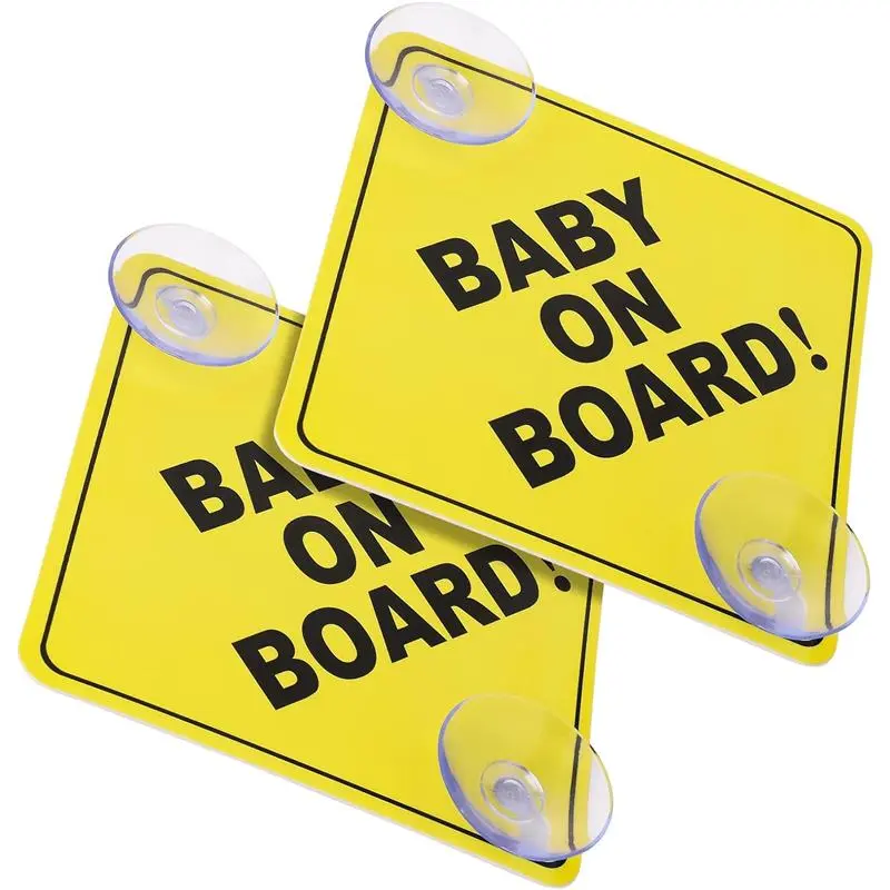 Baby on Board Car Warning Signs, 2 Pcs 5"x5" Safety Car Sign with Double Suction