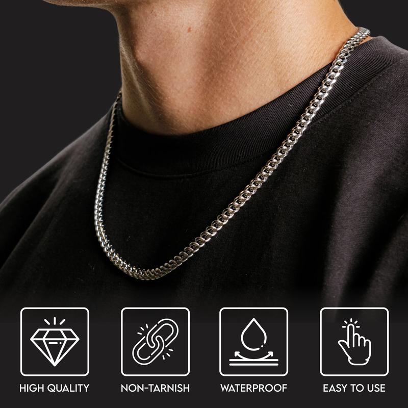 Silver Men's Curb Chain Necklace - Stainless Steel 3-15mm Widths, 14-30" Lengths - Jewellery for Men - Cuban Y2K 7