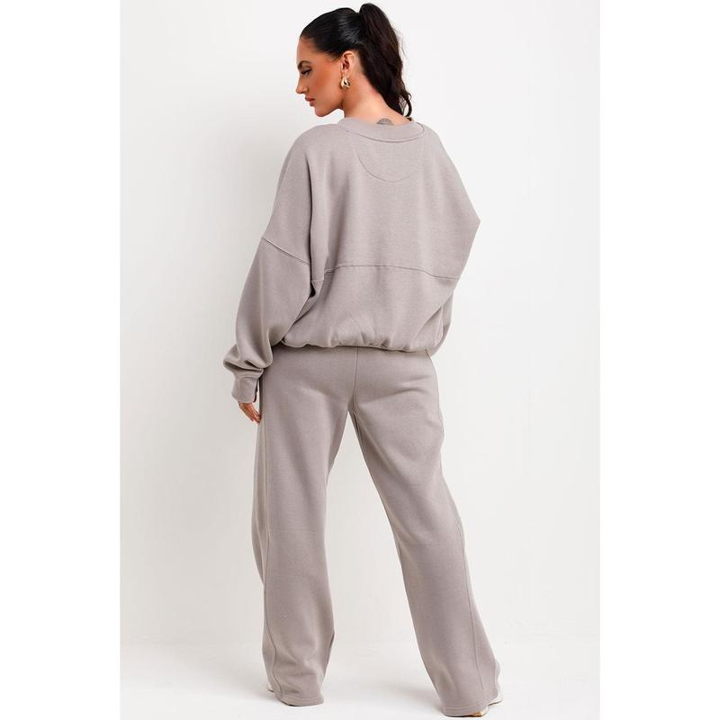 Bomber Sweatshirt With Zip And Joggers Loungewear Set Dove Grey 2