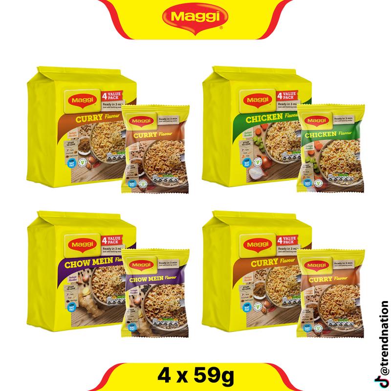 Product Introduction of Maggi Instant Noodles 4 Pack | Chow Mein, Chicken & Curry Flavour | 3 Minute Noodle Soup | 4 x 59g | Halal Food Ramen 2