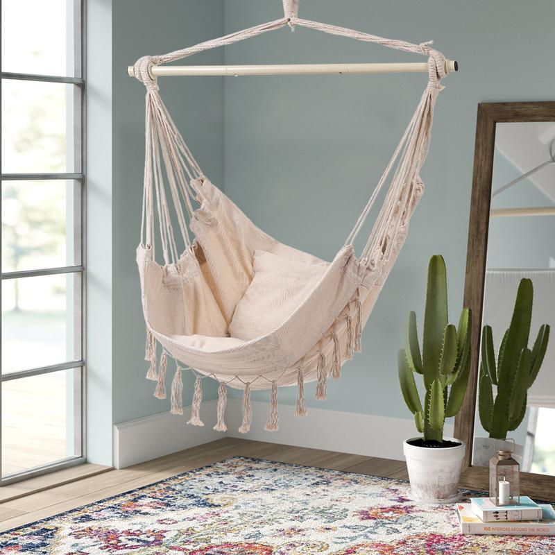 Lifeideas Garden Hanging Canvas Hammock Swing Chair, White/Dark Grey, 200kg Weight Capacity 1