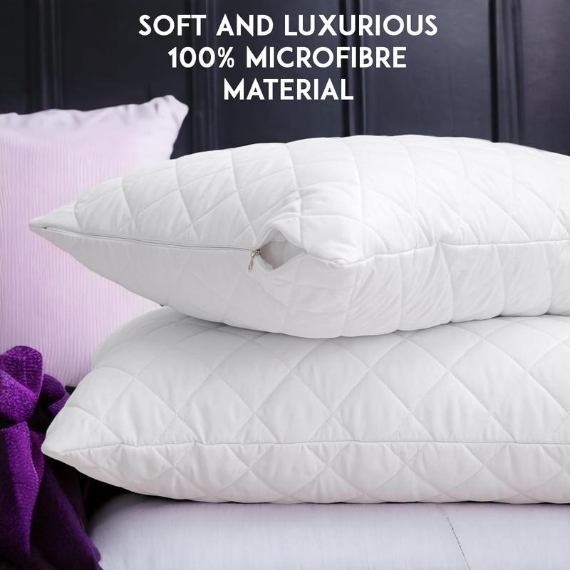 Pack of 4 Zipped Pillow Protector Waterproof Quilted Pillow, White Zippered Bed Pillow Covers Set Quilted Pillowcase, Luxury 100% Microfiber Pillows Encasement Extra Soft, Ant-Allergy & Breathable Comfortable for Bed Protectors Pillow Case (50 x 75 cm) 8