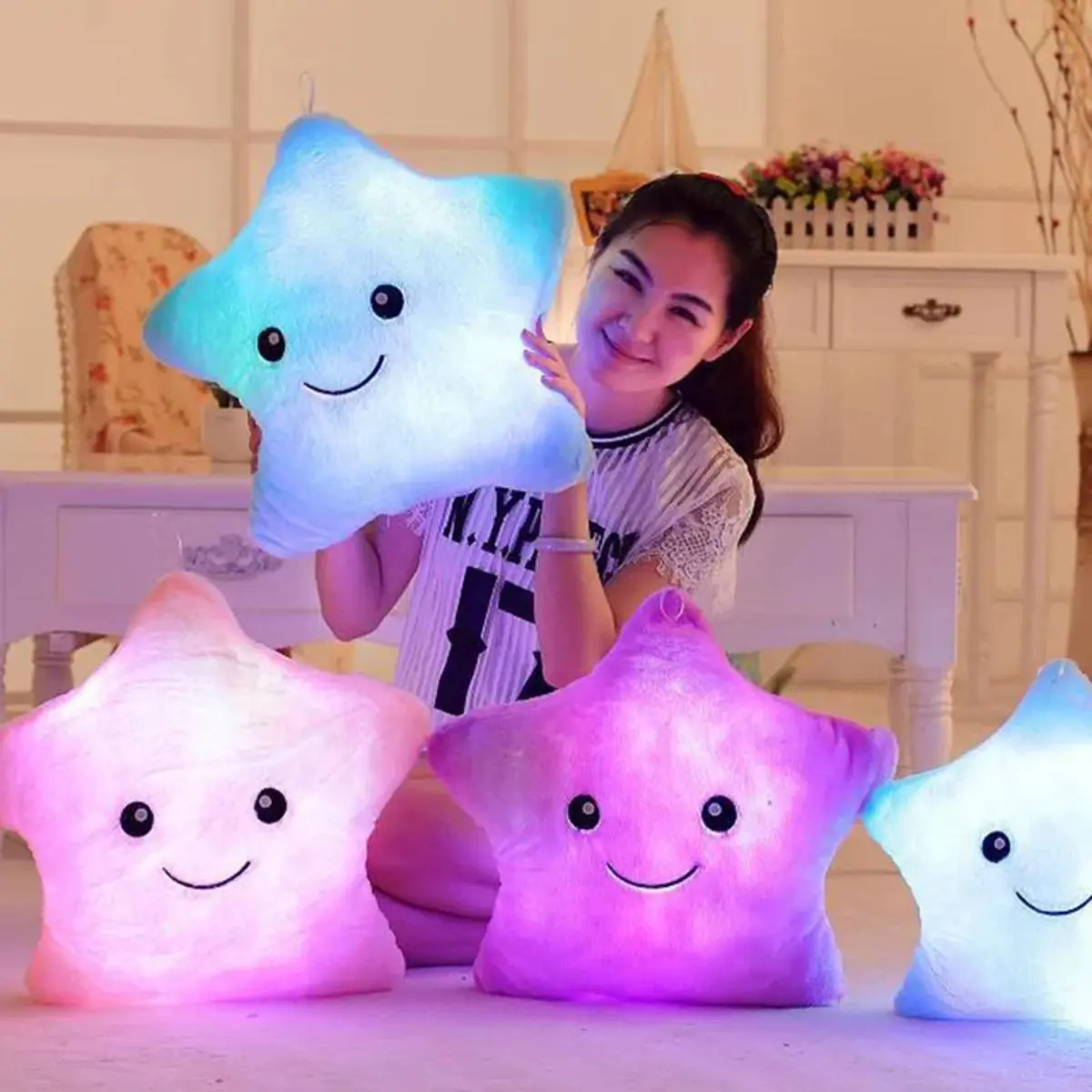 34CM Colorful Luminous Five-pointed Star Pillow Plush Toy Best Decoration (Large Size, Shipped Without Batteries), Vacuum Packing (Not Small Size) Halloween Decor size 30.48x35.56 300g Polyester blend
